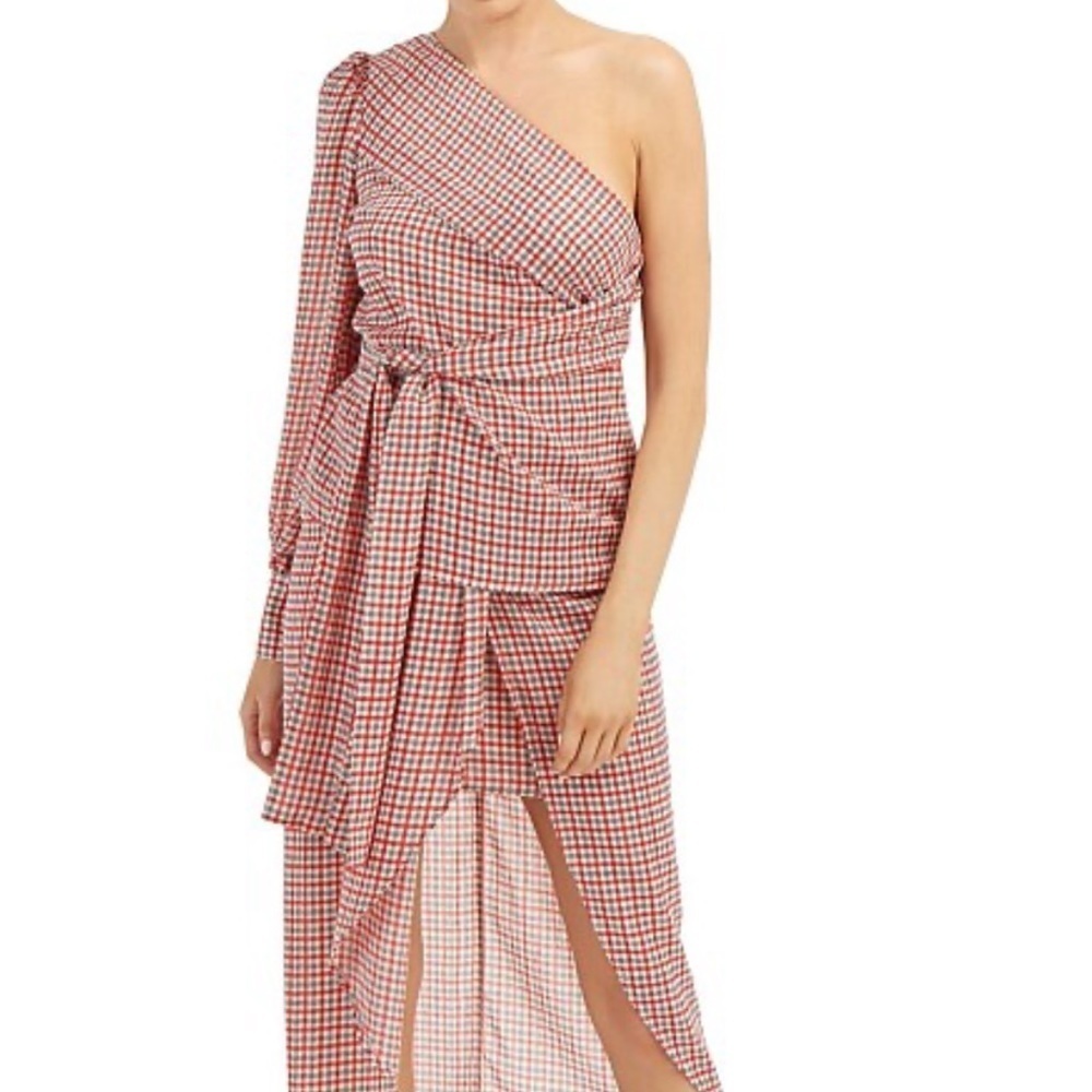 C/MEO COLLECTIVE Counting All Plaid One Shoulder Tie Front Top Medium - Picture 5 of 9